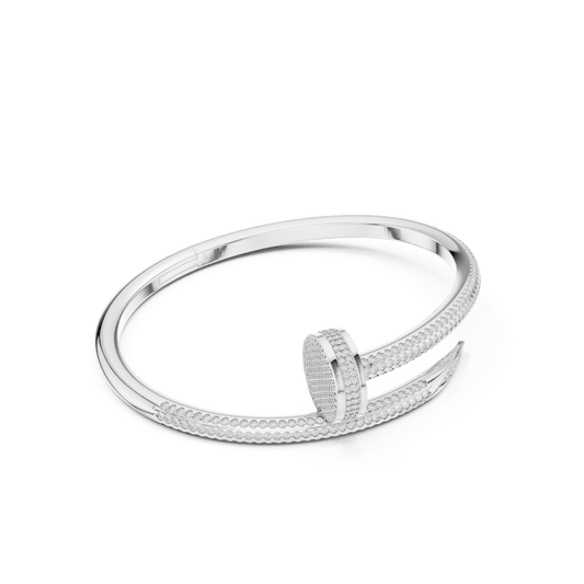 925 Sterling Silver Men's Iced Out Nail Motif Bangle Bracelet