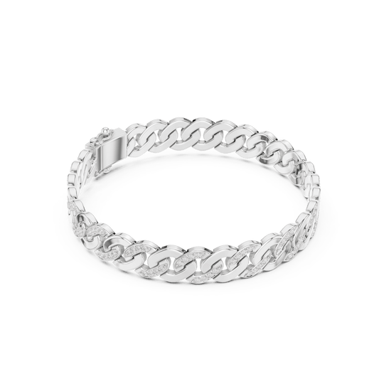 Silver Pave Lab Grown Diamond Cuban Link Chain Bracelet