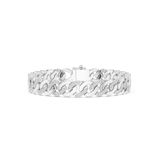 Silver Pave Lab Grown Diamond Cuban Link Chain Bracelet
