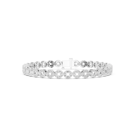 Circle Halo Pave Lab Grown Diamond Tennis Bracelet  in 925 Sterling Silver