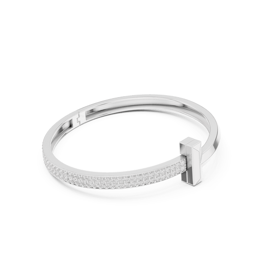 925 Sterling Silver T-Bar Dual Row Pave Lab Grown Diamond Bangle Bracelet