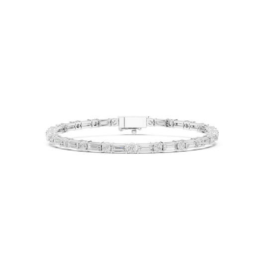 925 Sterling Silver Alternating Baguette and Round Lab Grown Diamond Tennis Bracelet
