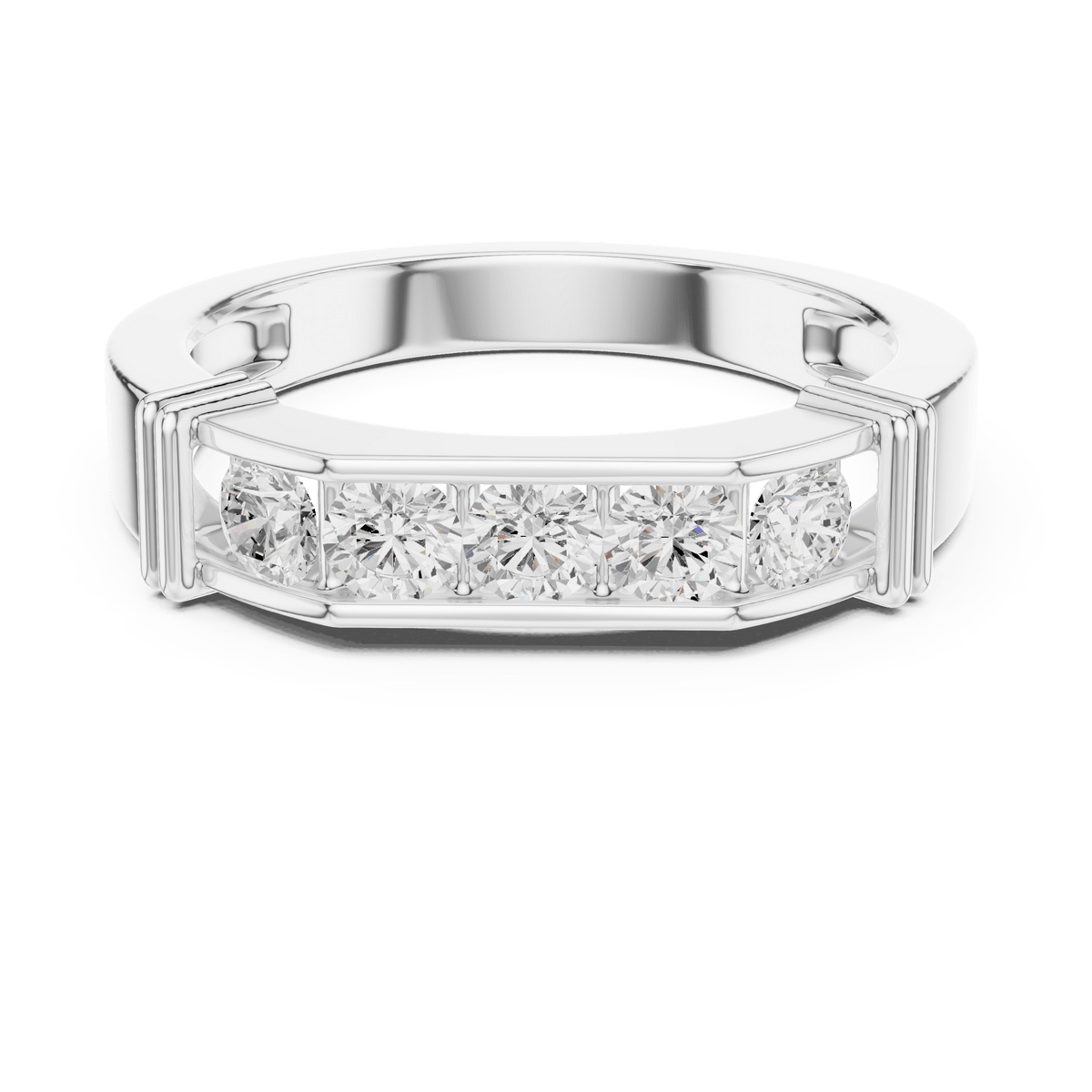 Ribbed Pillar Five-Stone Channel Lab Grown Diamond Ring