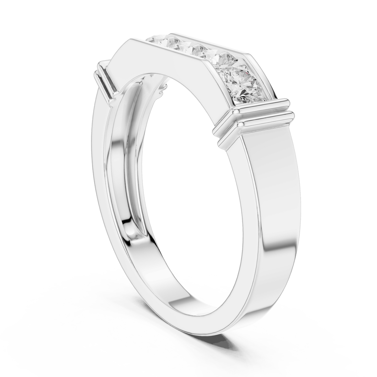 Five Stone Round Cut Lab Grown Diamond Wedding Band in 925 Sterling Silver