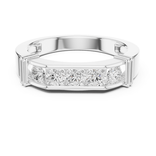 Five Stone Round Cut Lab Grown Diamond Wedding Band in 925 Sterling Silver