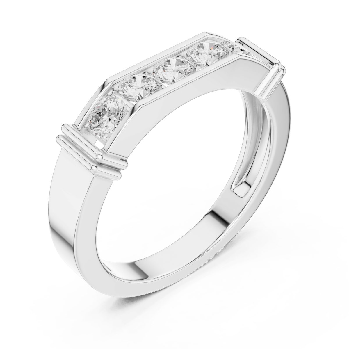 Five Stone Round Cut Lab Grown Diamond Wedding Band in 925 Sterling Silver