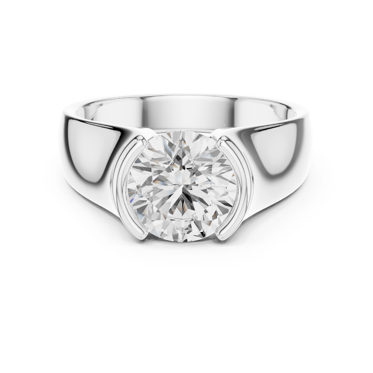 Round Brilliant Cut Lab Grown Diamond Half Bezel Ring in 925 Sterling Silver