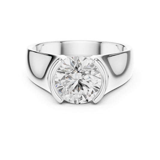 Round Brilliant Cut Lab Grown Diamond Half Bezel Ring in 925 Sterling Silver