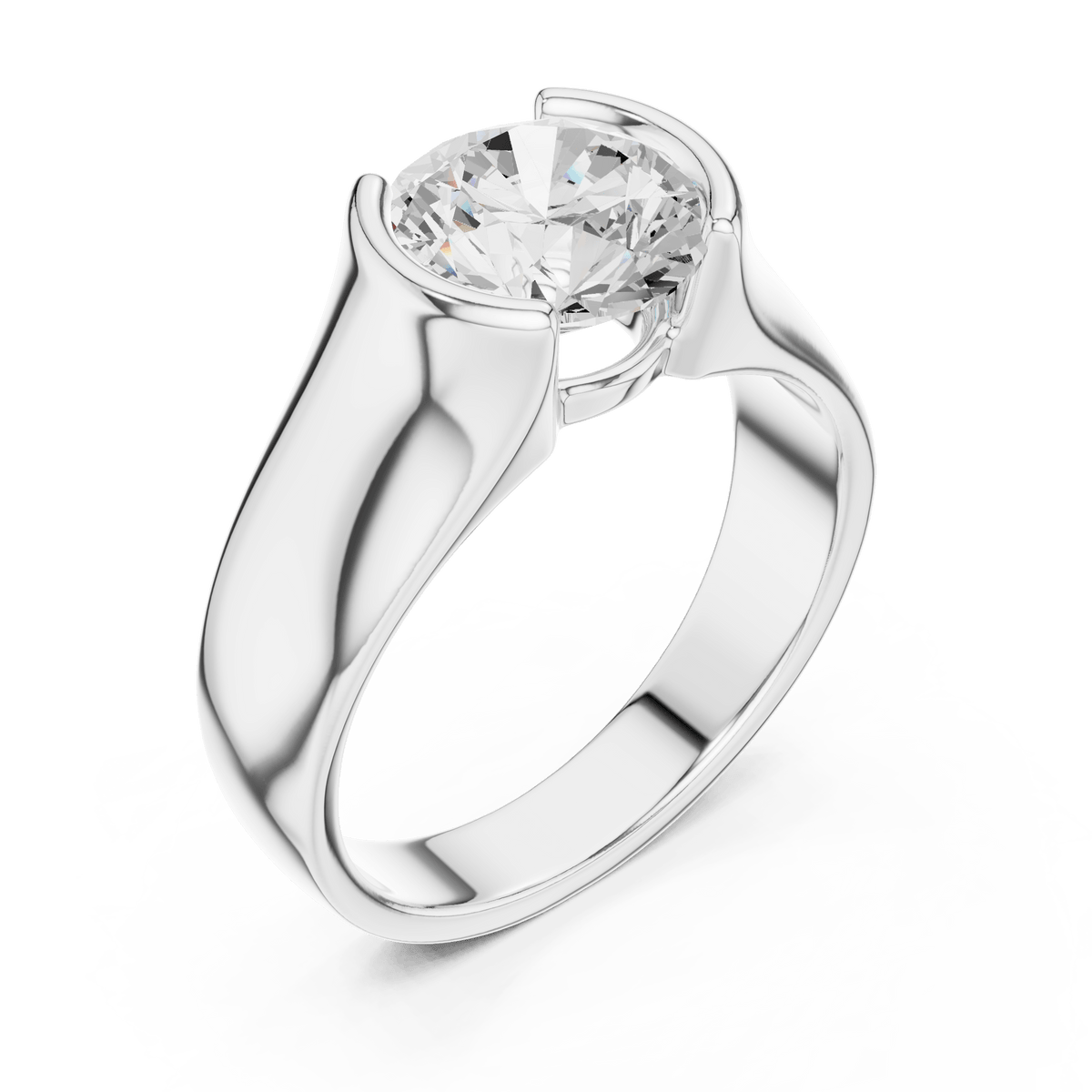 Round Brilliant Cut Lab Grown Diamond Half Bezel Ring in 925 Sterling Silver