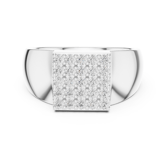Round Cut Lab Grown Diamond Square Surface Ring in 925 Sterling Silver