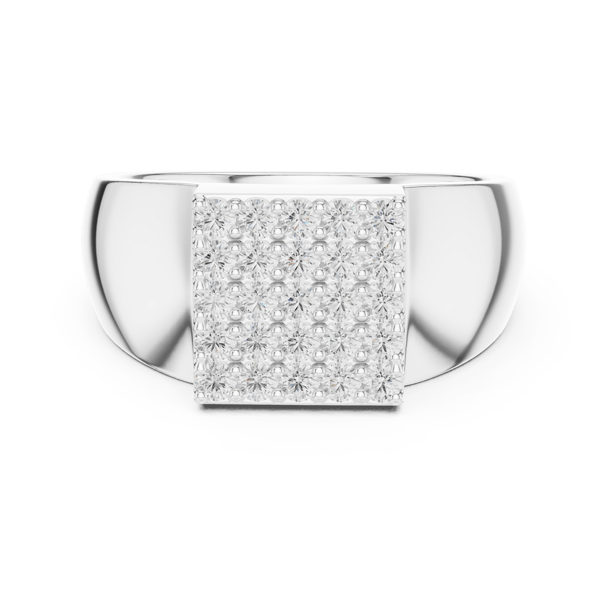 Square Pave Grid Signet Lab Grown Diamond Ring