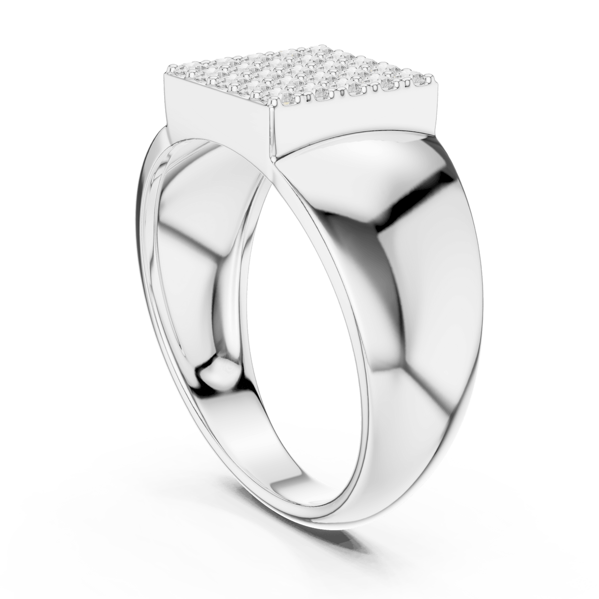 Square Pave Grid Signet Lab Grown Diamond Ring