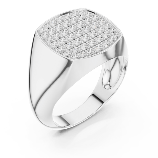 Men's Round Cut Lab Grown Diamond Cushion Surface Ring in 925 Sterling Silver