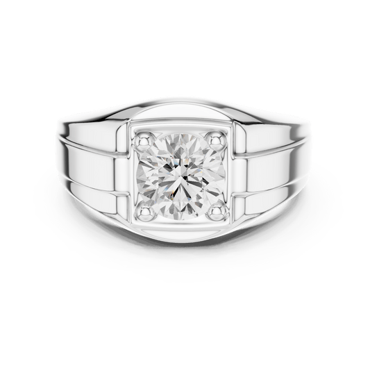 Executive Ribbed Shoulder Moissanite Solitaire Men's Ring in 925 Silver