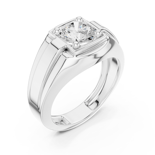Executive Ribbed Shoulder Moissanite Solitaire Men's Ring in 925 Silver