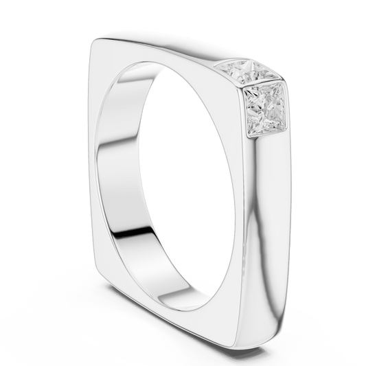 Princess Cut Corner Accent Flat Band Lab Grown Diamond Ring