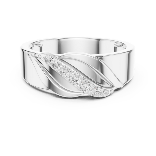 Leaf Motif Diagonal Channel Lab Grown Diamond Ring in 925 Sterling Silver