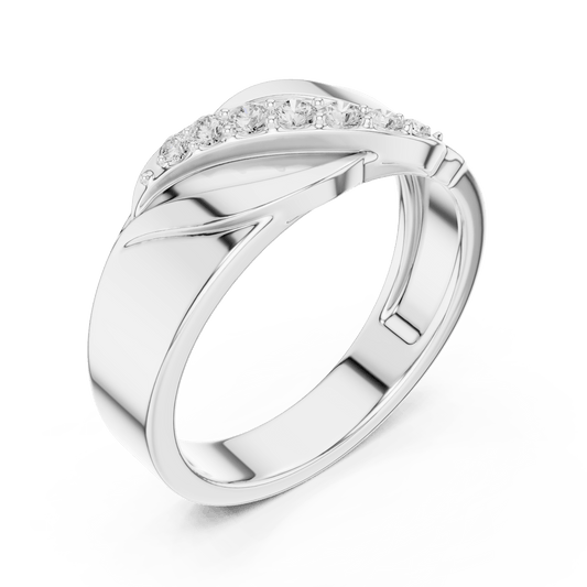 Leaf Motif Diagonal Channel Lab Grown Diamond Ring in 925 Sterling Silver