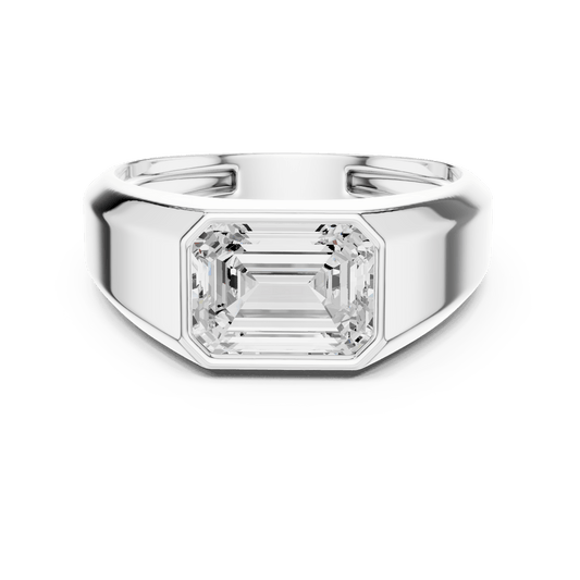 East West Emerald Cut Lab Grown Diamond Bezel Ring in 925 Sterling Silver