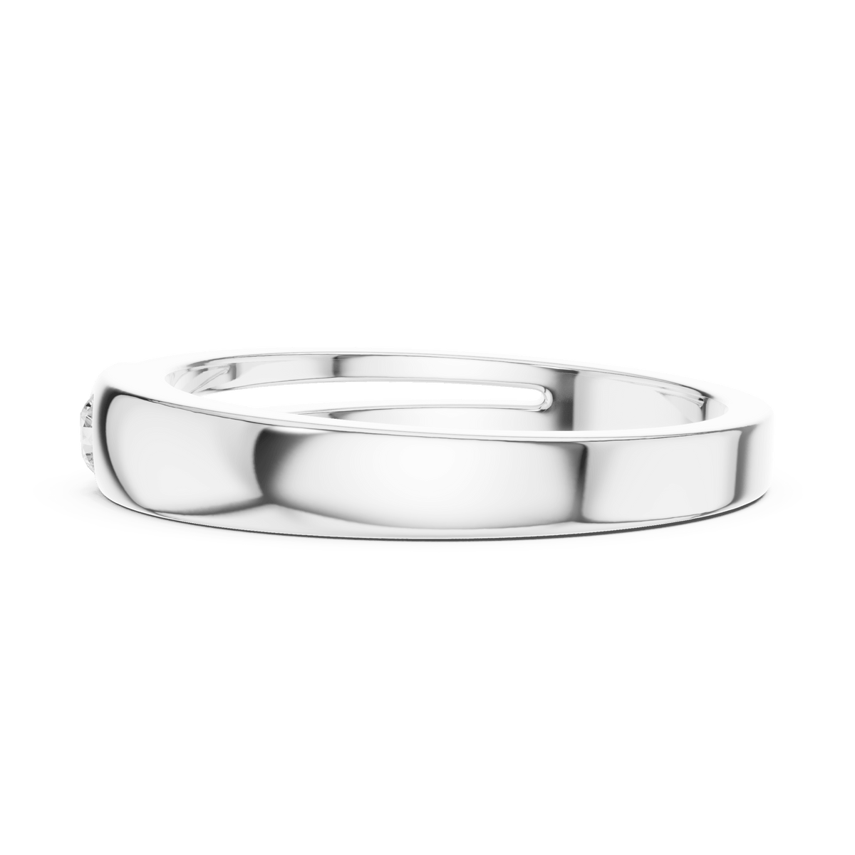 925 Sterling Silver Men's Flush Set Solitaire Diagonal Groove Band
