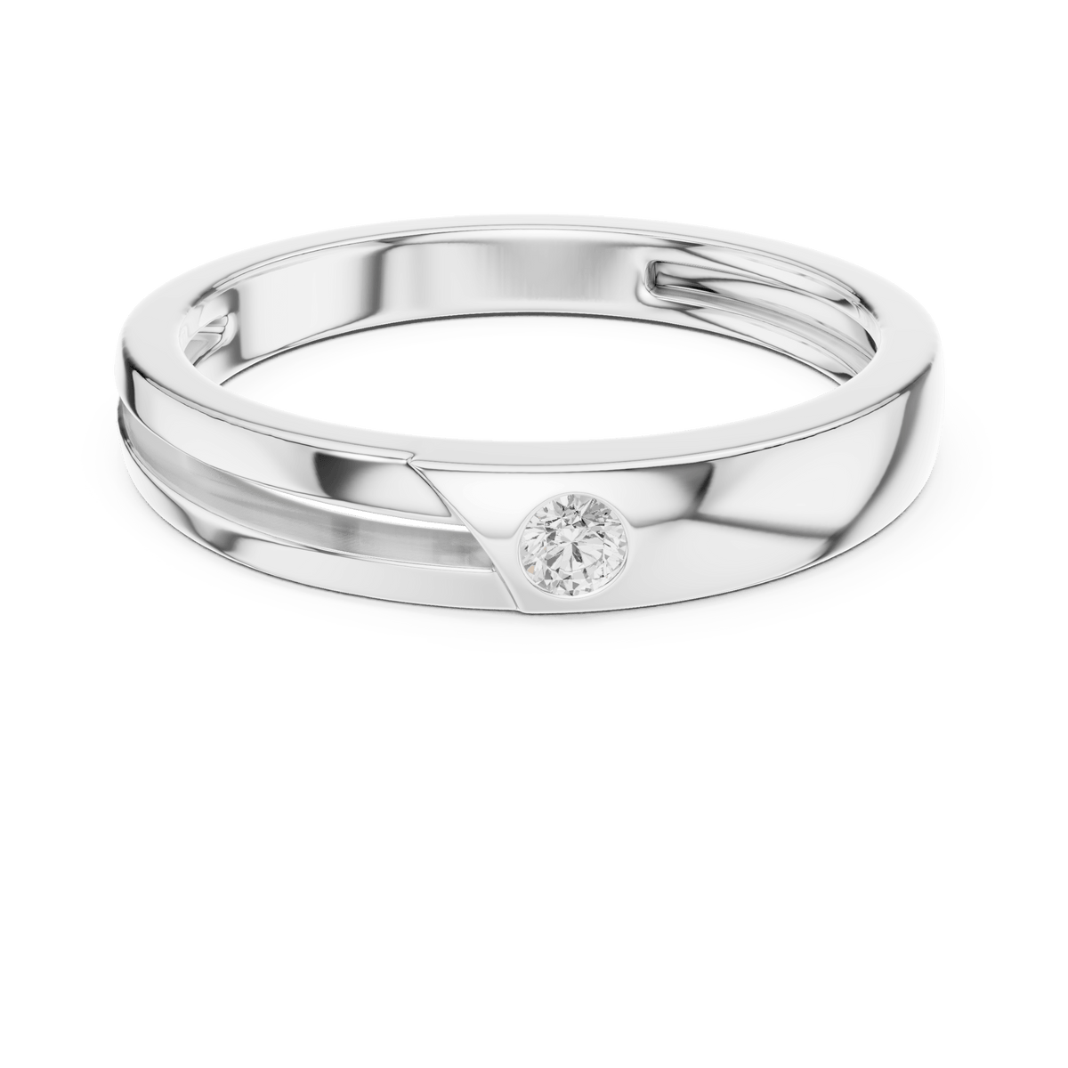 Flush-Set Round Solitaire Grooved Detail Lab Grown Diamond Band