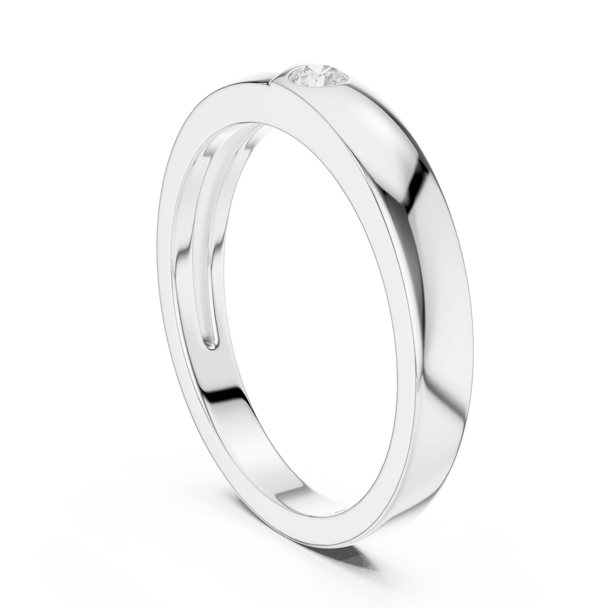 925 Sterling Silver Men's Flush Set Solitaire Diagonal Groove Band