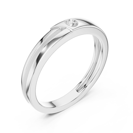 Flush-Set Round Solitaire Grooved Detail Lab Grown Diamond Band