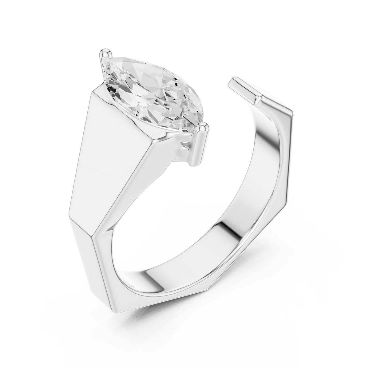 Avant-Garde Open Band Lab Grown Diamond Marquise Ring in 925 Sterling Silver