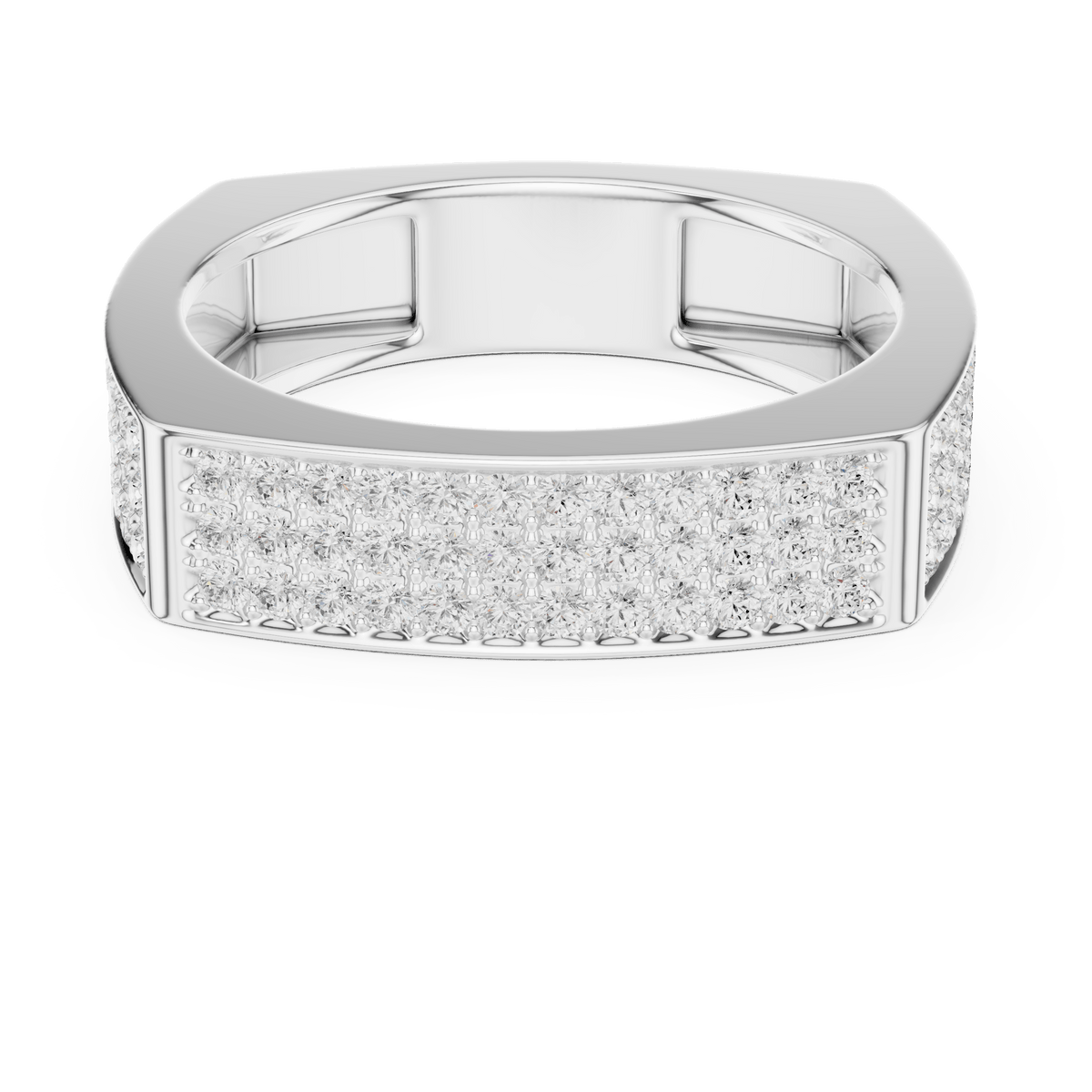 Squared Iced Out Micro Pave Lab Grown Diamond Ring in 925 Sterling Silver