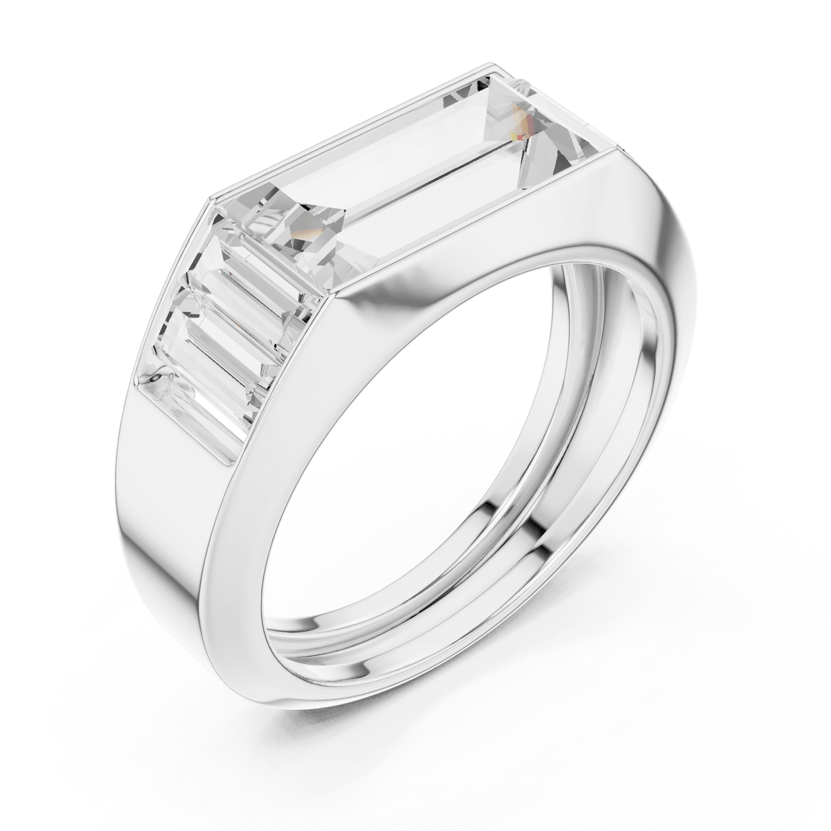 East West Baguette Lab Grown Diamond Bezel Ring in 925 Sterling