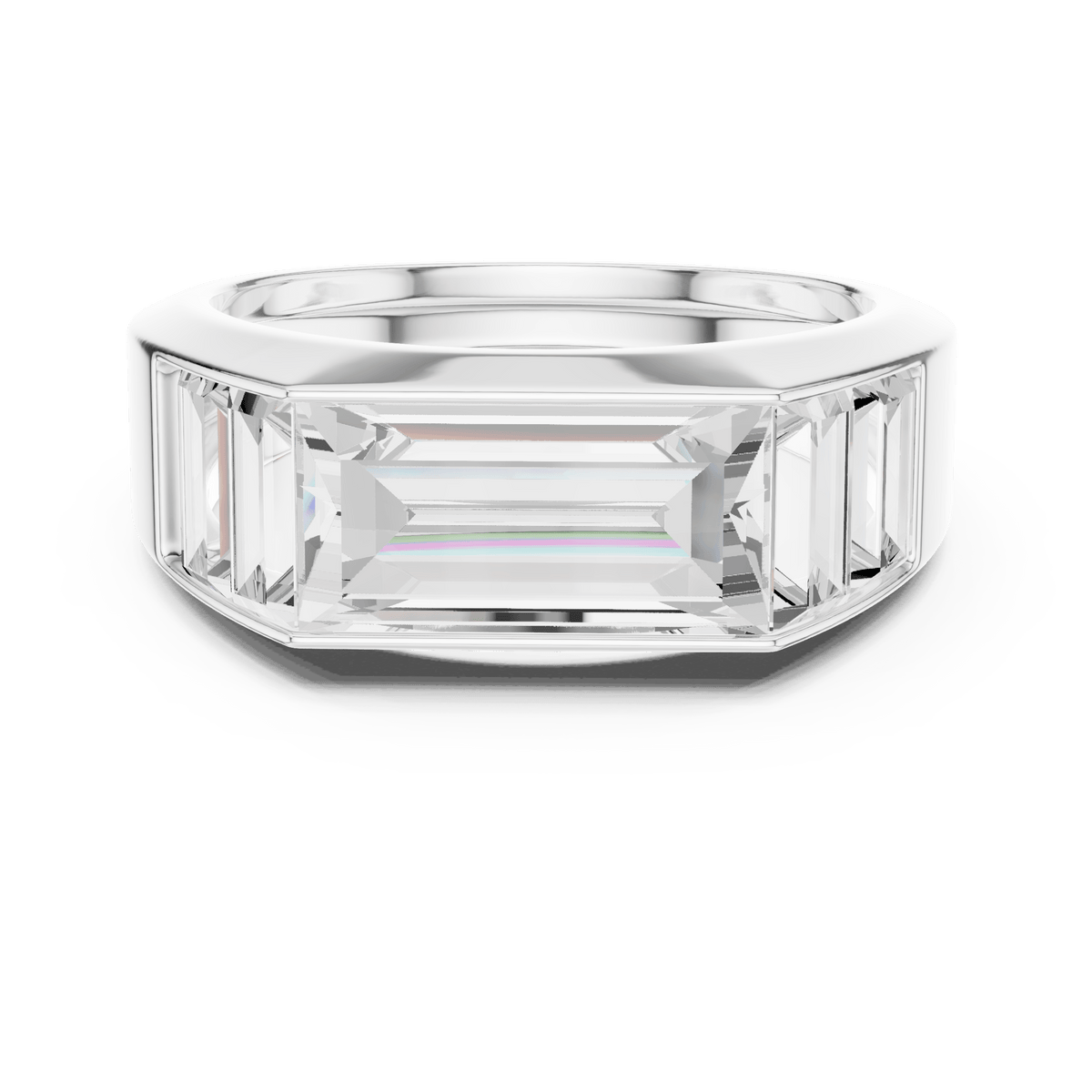 East West Baguette Lab Grown Diamond Bezel Ring in 925 Sterling