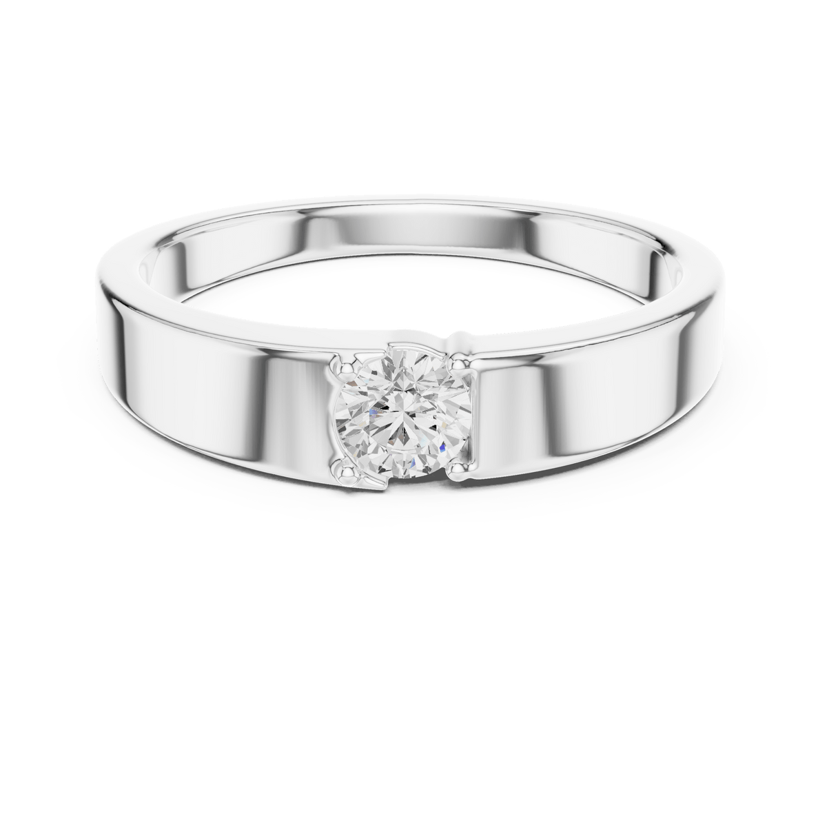 Flush Recessed Round Lab Grown Diamond Ring in 925 Sterling Silver