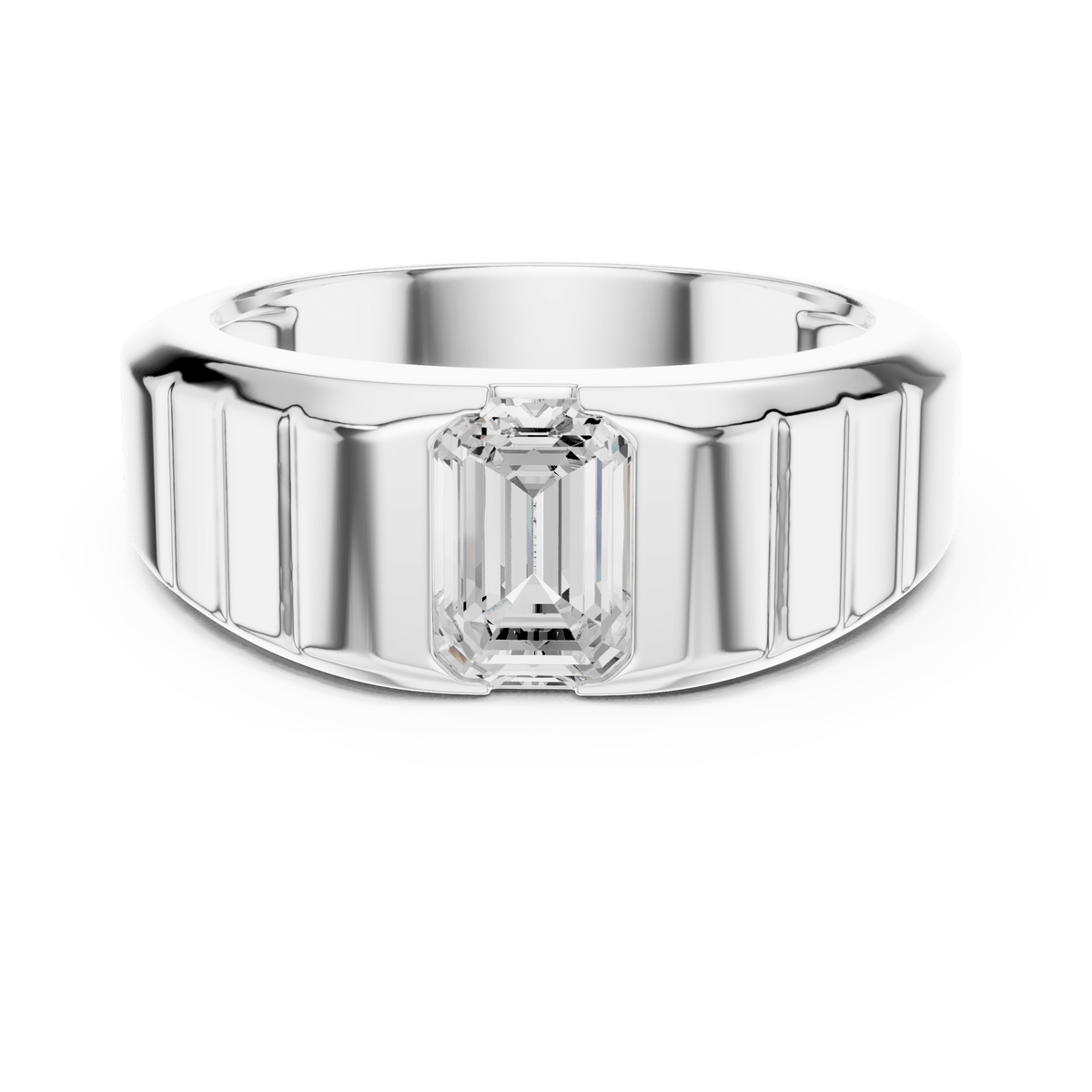 925 Silver Men's Vertical Emerald Cut Ribbed Solitaire Ring