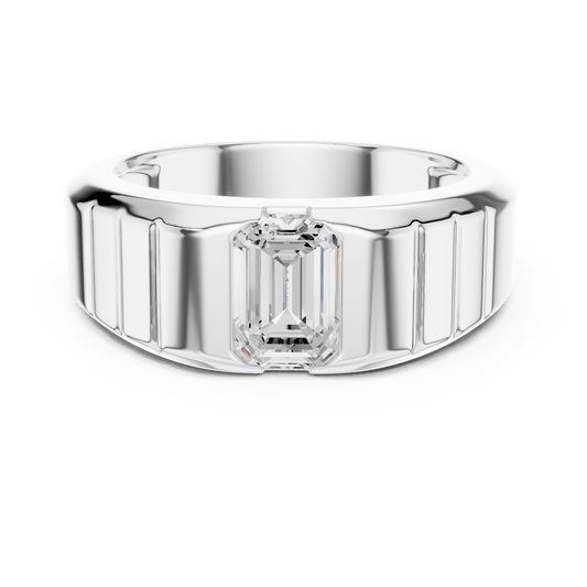 925 Silver Men's Vertical Emerald Cut Ribbed Solitaire Ring