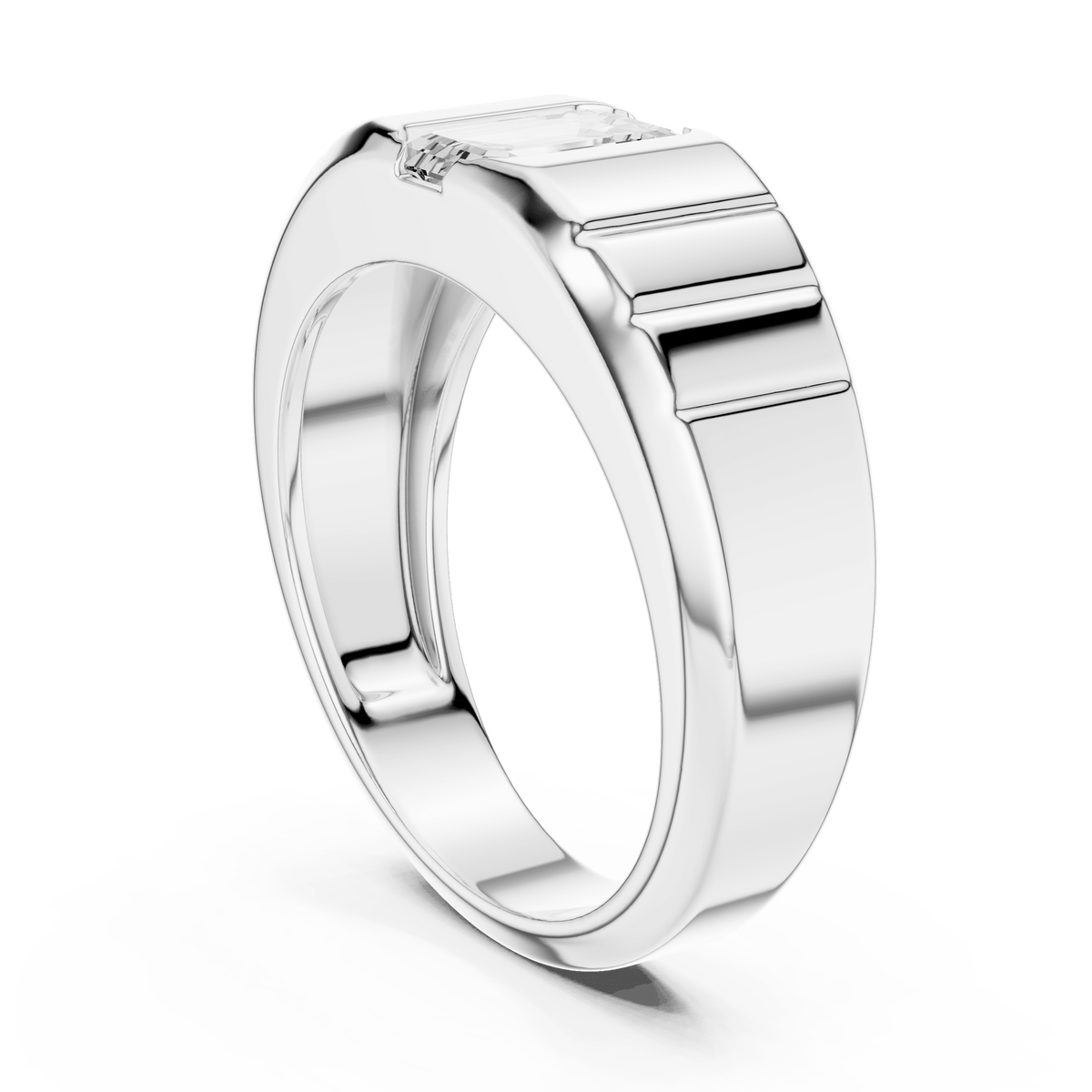 925 Silver Men's Vertical Emerald Cut Ribbed Solitaire Ring