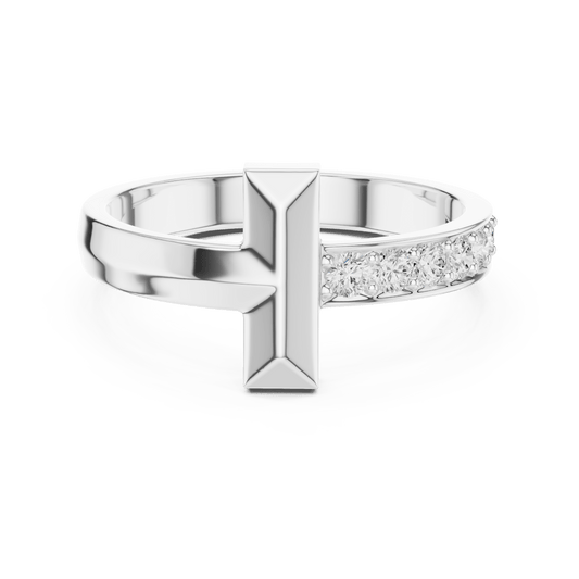 Modern Beveled T-Bar Bypass Diamond Ring in 925 Sterling Silver