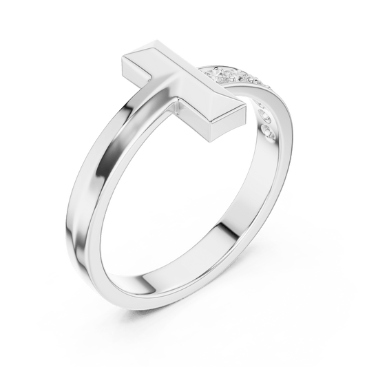Modern Beveled T-Bar Bypass Diamond Ring in 925 Sterling Silver
