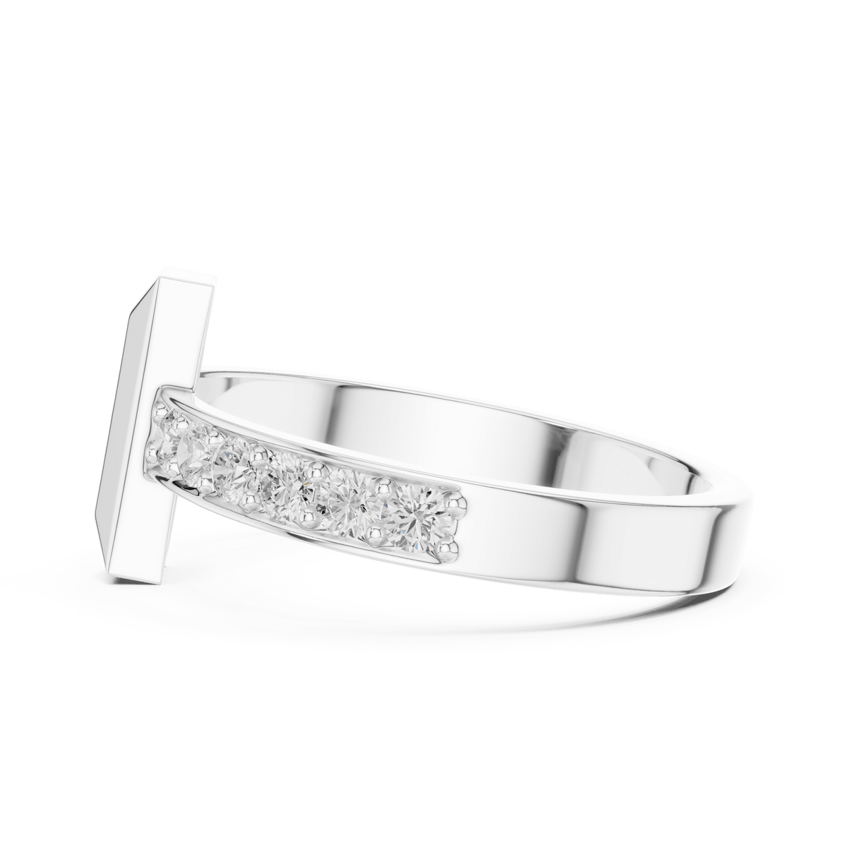Modern Beveled T-Bar Bypass Diamond Ring in 925 Sterling Silver