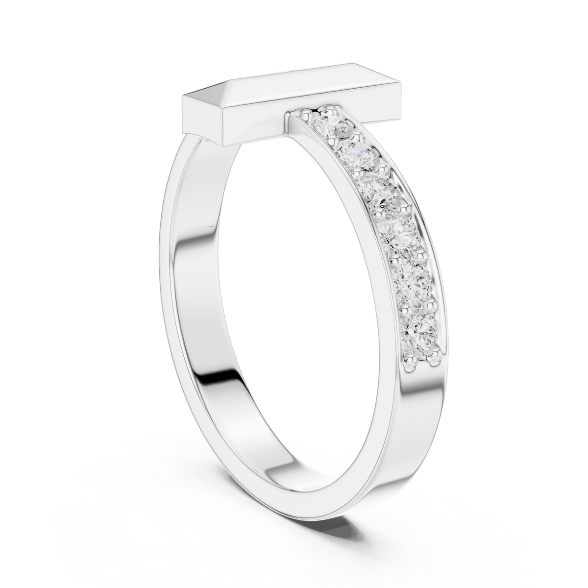 Modern Beveled T-Bar Bypass Diamond Ring in 925 Sterling Silver