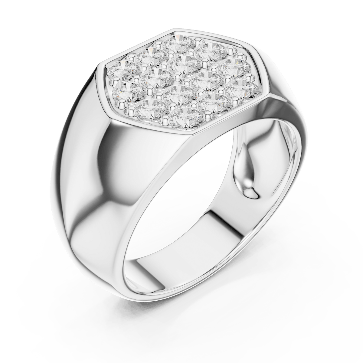 Men's Hexagon Shape Multi-Stone Lab Grown Diamond Ring in 925 Sterling Silver