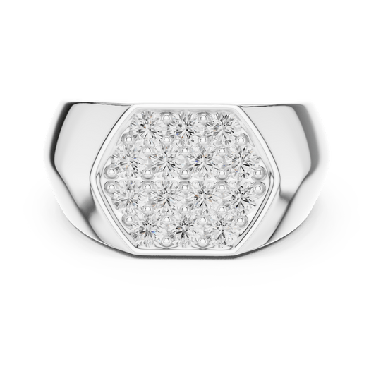 Men's Hexagon Shape Multi-Stone Lab Grown Diamond Ring in 925 Sterling Silver