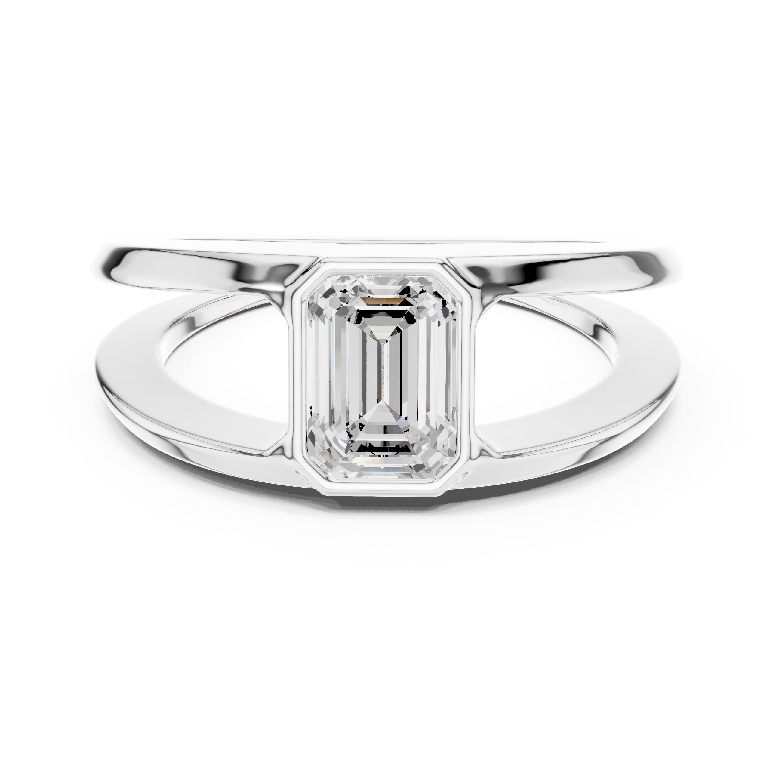 Vertical Step Cut Lab Grown Diamond Open Shank Ring in 925 Silver