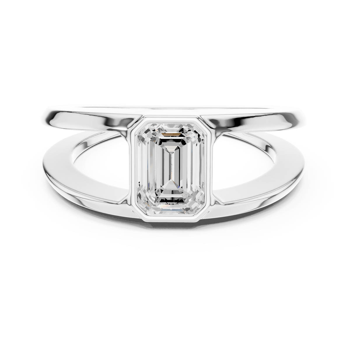 Vertical Step Cut Lab Grown Diamond Open Shank Ring in 925 Silver