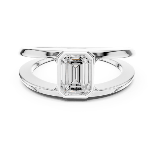 Vertical Step Cut Lab Grown Diamond Open Shank Ring in 925 Silver