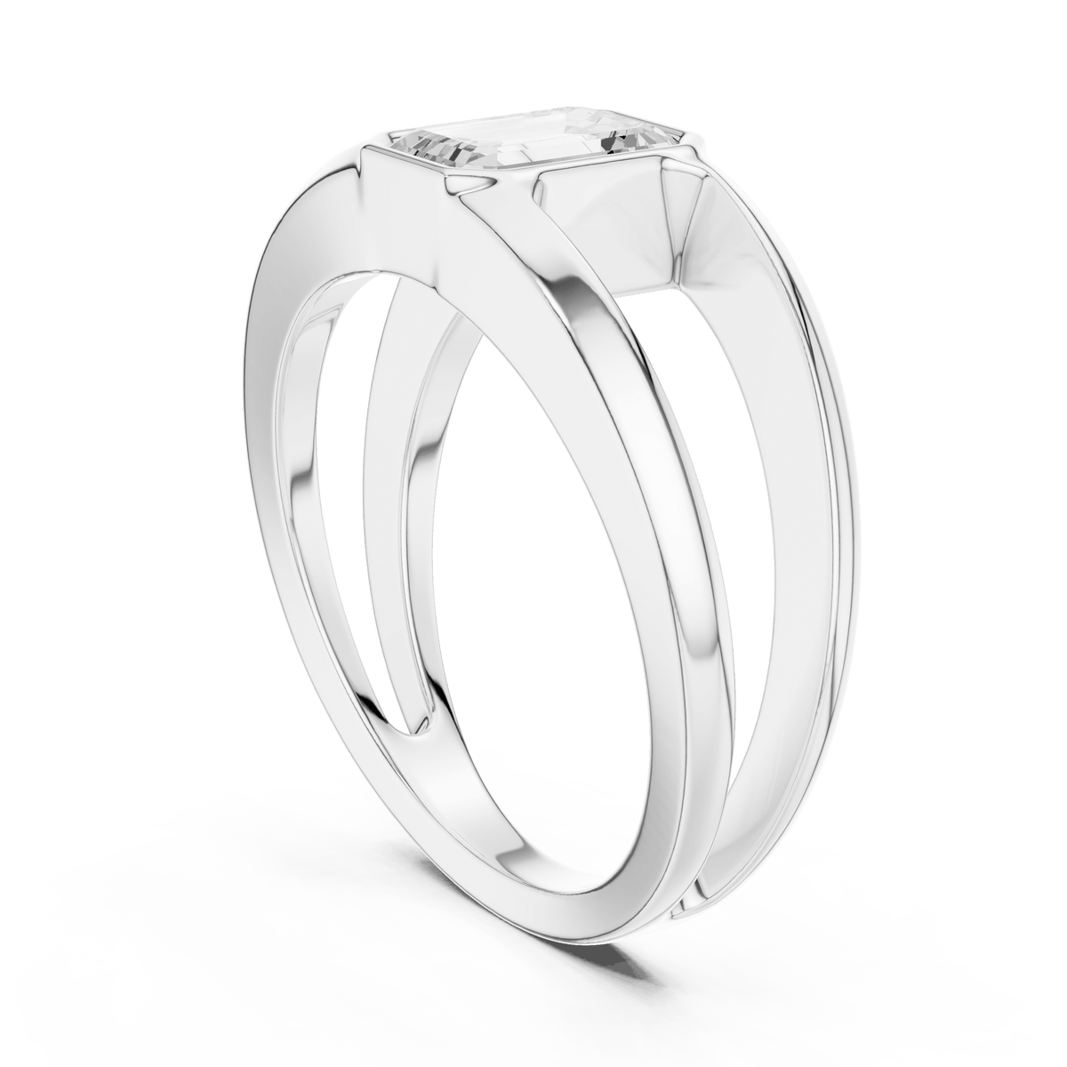 Vertical Step Cut Lab Grown Diamond Open Shank Ring in 925 Silver