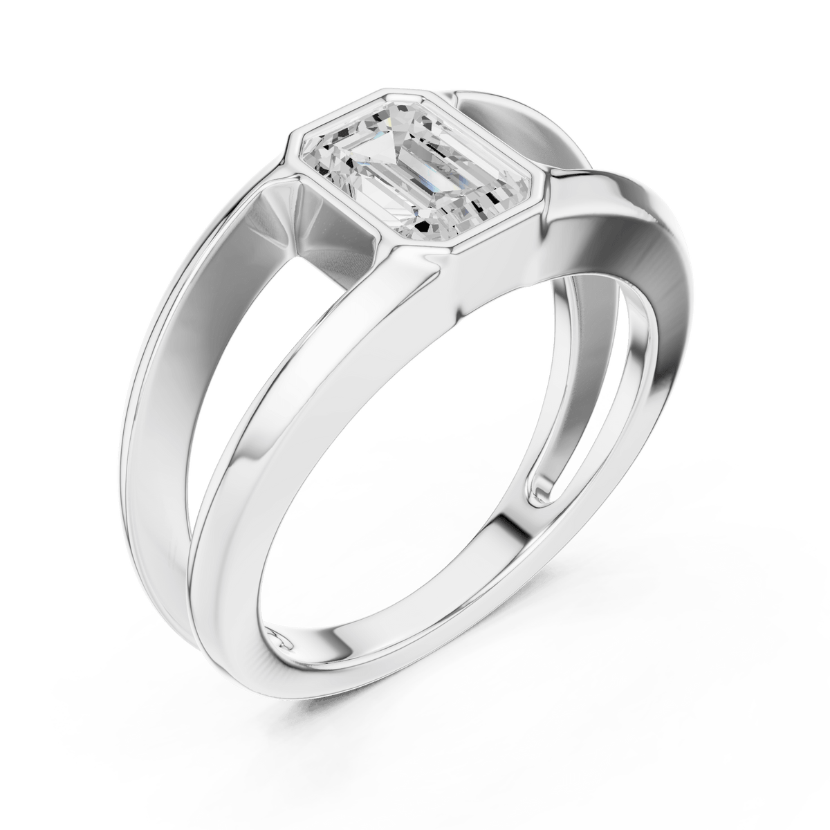 Vertical Step Cut Lab Grown Diamond Open Shank Ring in 925 Silver