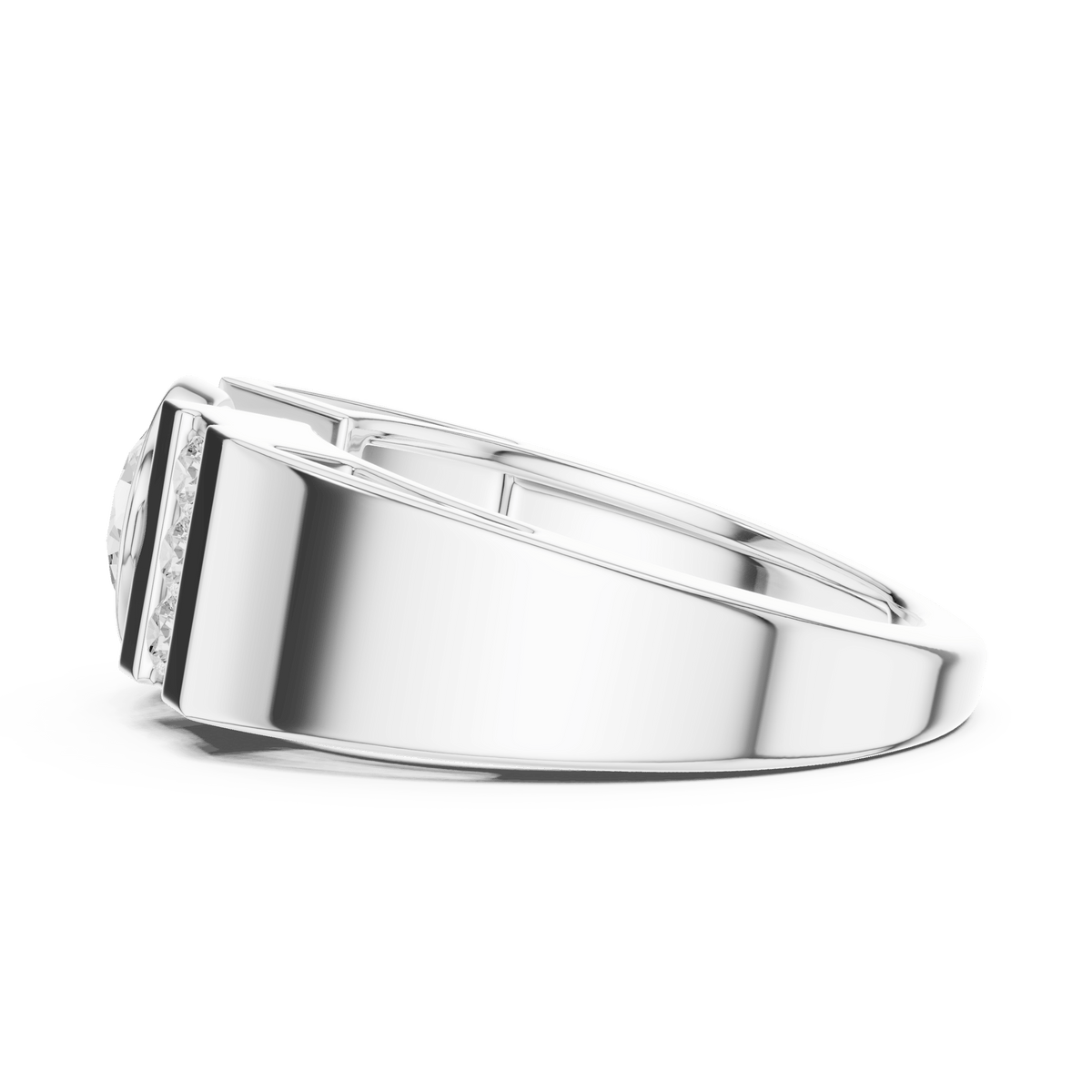 Round Bezel Set Lab Grown Diamond Ring with Side Channel Accents in 925 Silver
