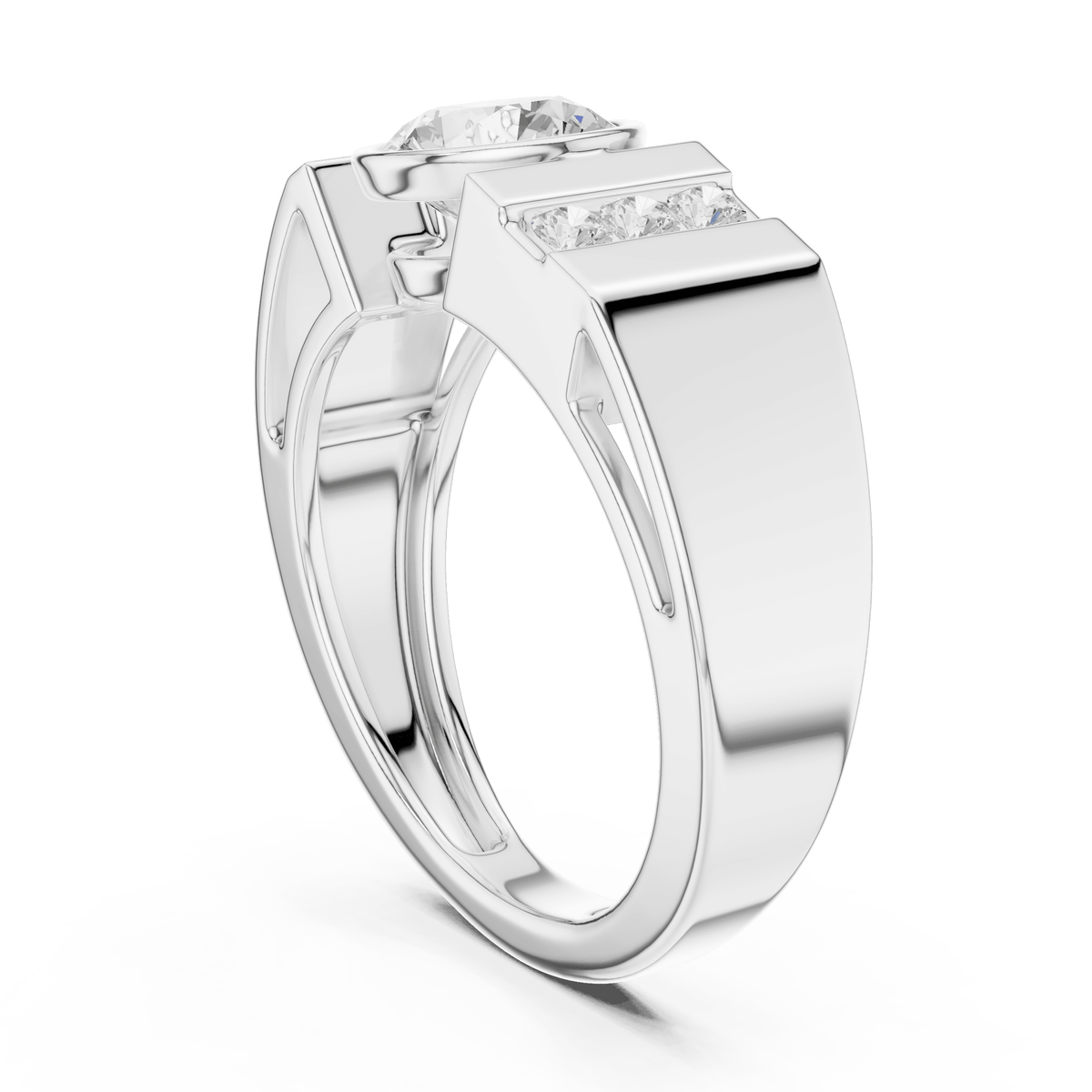 Round Bezel Set Lab Grown Diamond Ring with Side Channel Accents in 925 Silver