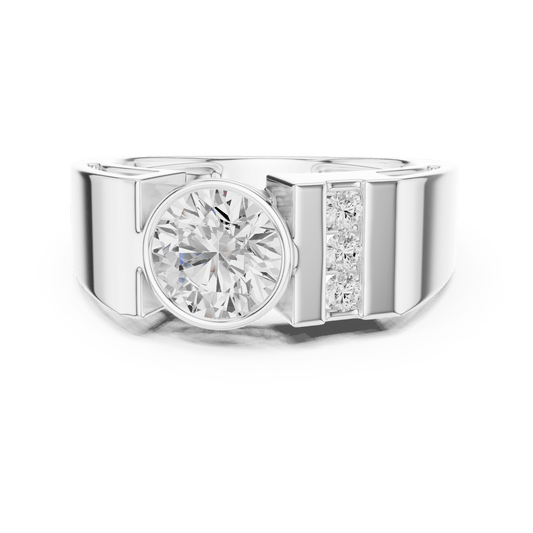 Round Bezel Set Lab Grown Diamond Ring with Side Channel Accents in 925 Silver