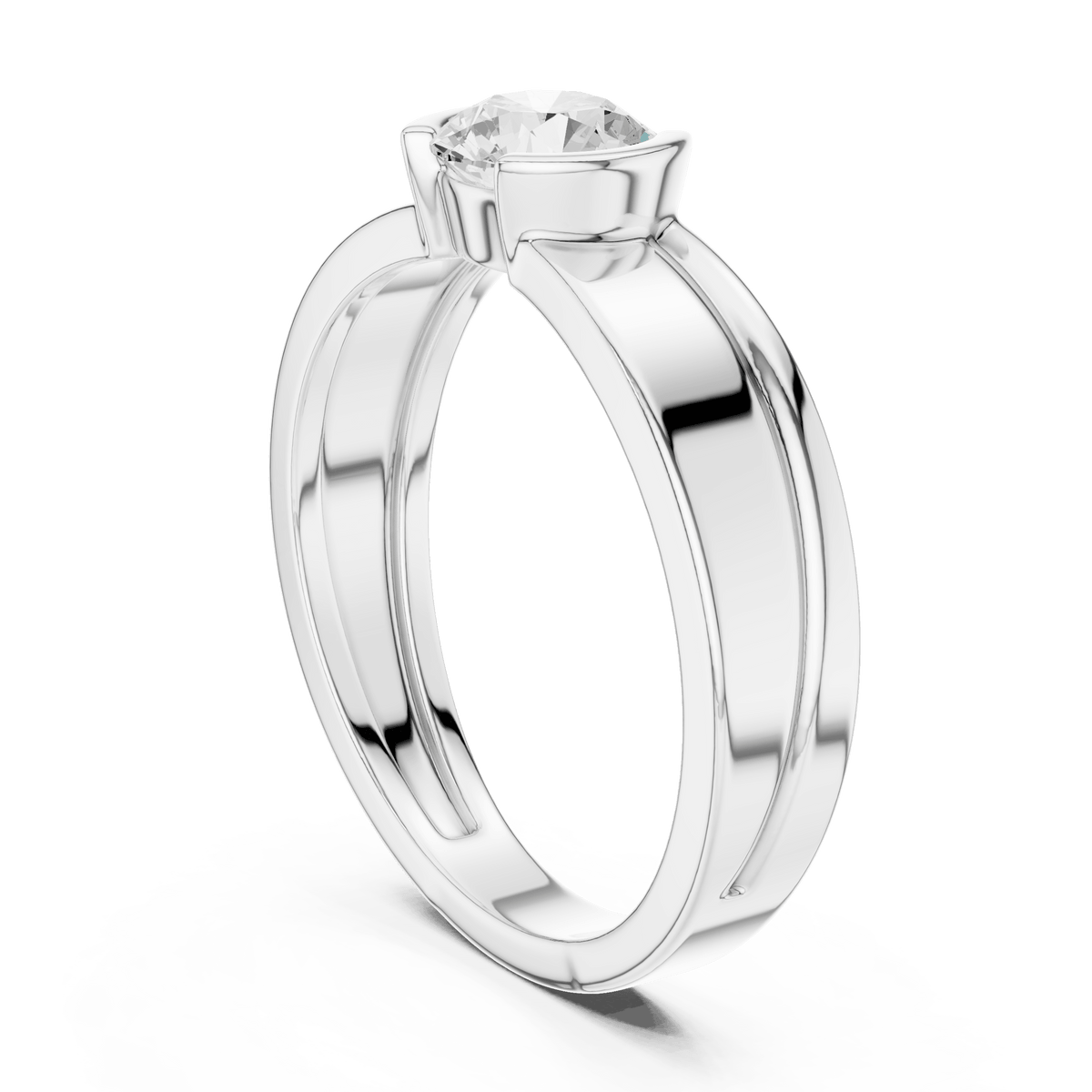 Half Bezel Set Lab Grown Diamond Ring in 925 Sterling Silver